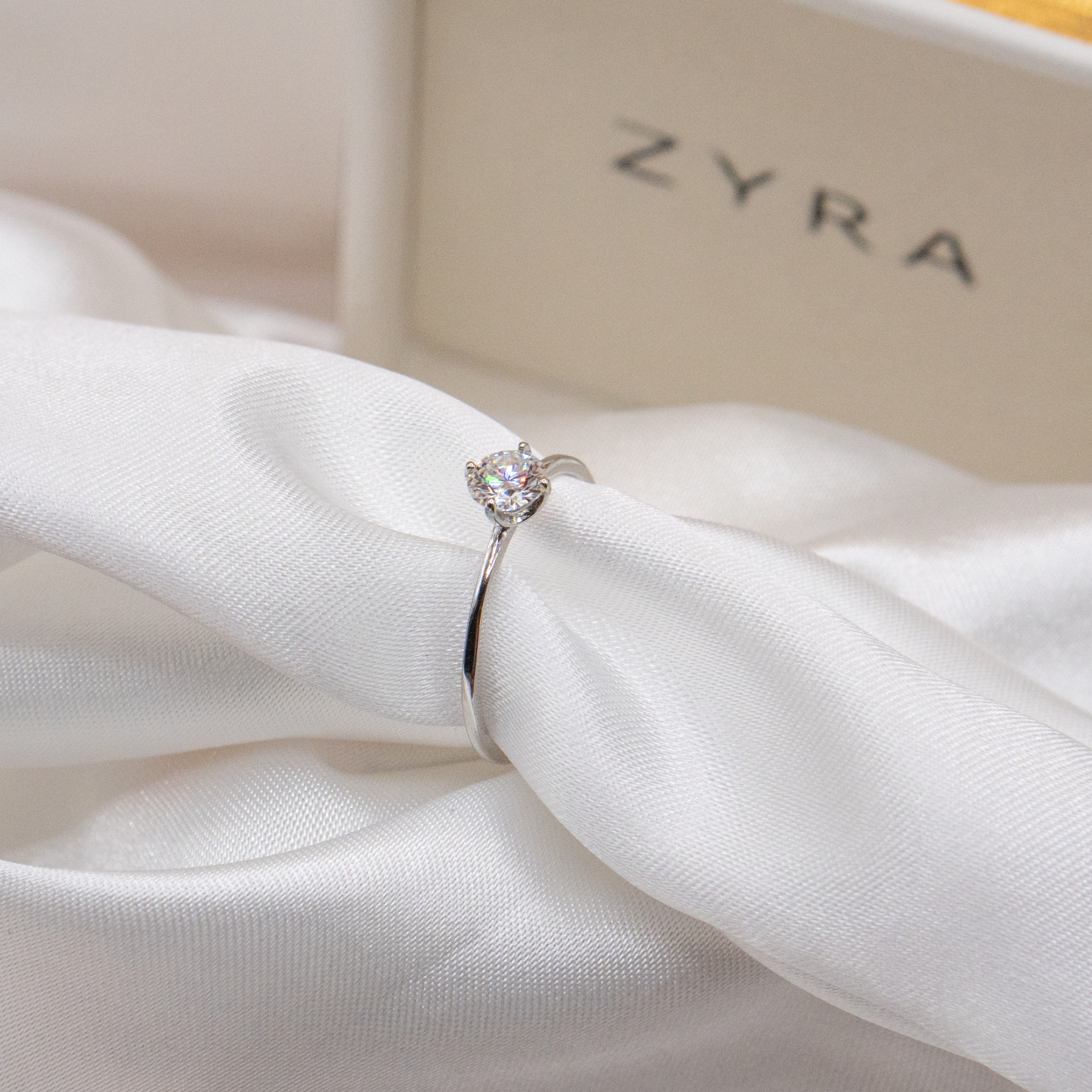 ZYRA® Cordelia Engagement Ring in S925 Sterling Silver with 0.5 carat Moissanite - (Buy 1 Get 1 Free 0.1-carat Moissanite Kairi Earrings)