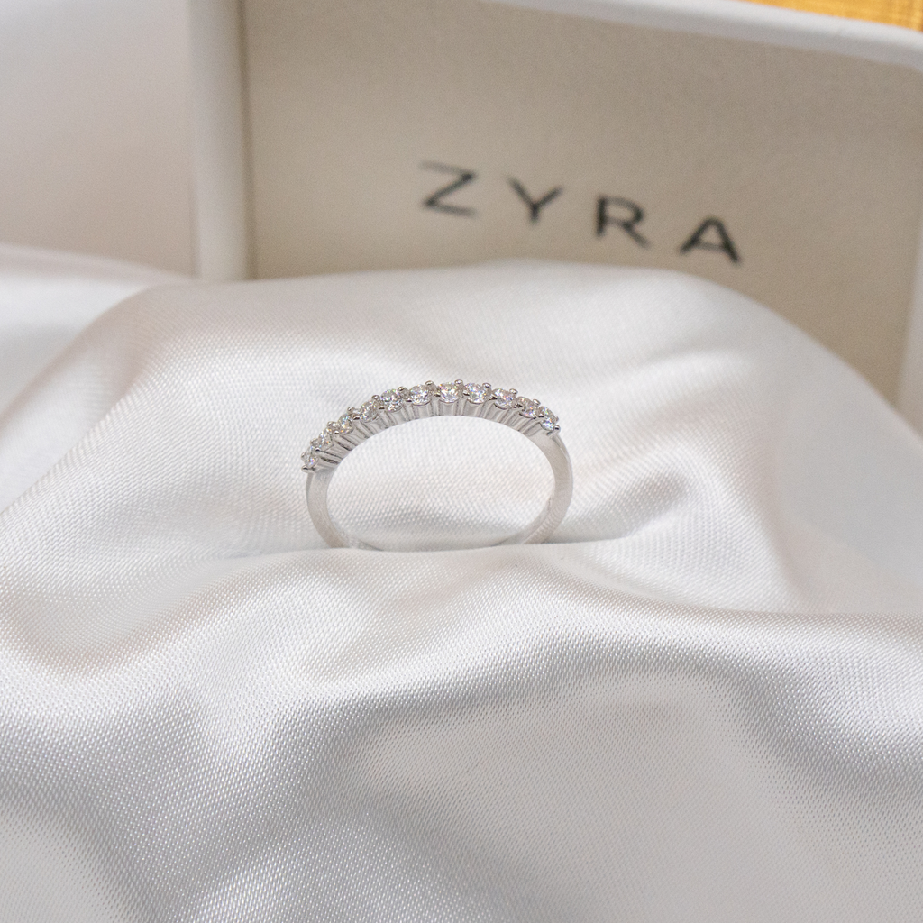 ZYRA® Lisha Stackable Tennis Wedding Ring in S925 Sterling Silver with 11 pcs 0.03 carat Moissanite - (Buy 1 Get 1 Free 0.1-carat Moissanite Kairi Earrings)
