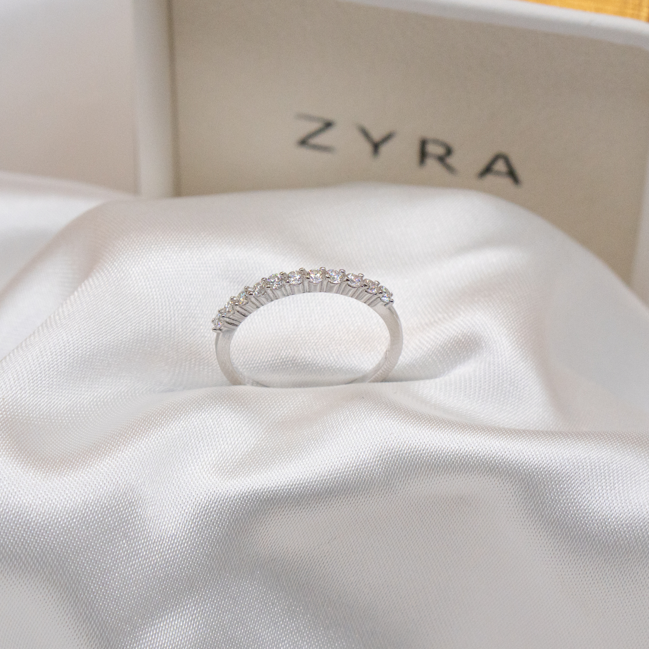 ZYRA® Lisha Stackable Tennis Wedding Ring in S925 Sterling Silver with 11 pcs 0.03 carat Moissanite - (Buy 1 Get 1 Free 0.1-carat Moissanite Kairi Earrings)