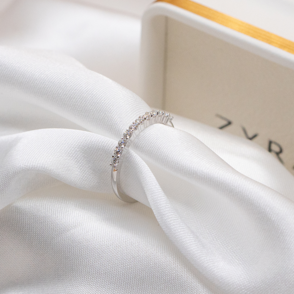 ZYRA® Lisha Stackable Tennis Wedding Ring in S925 Sterling Silver with 11 pcs 0.03 carat Moissanite - (Buy 1 Get 1 Free 0.1-carat Moissanite Kairi Earrings)