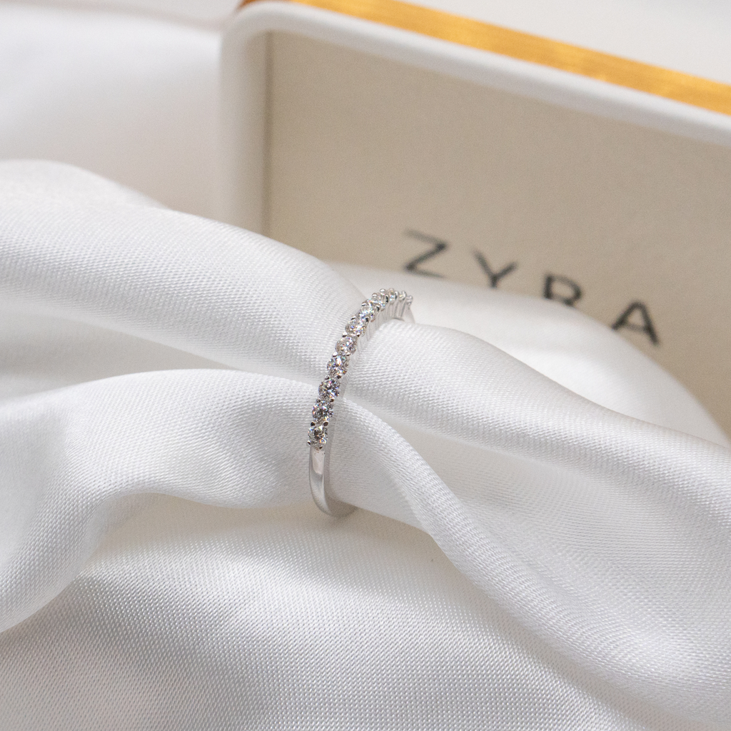 ZYRA® Lisha Stackable Tennis Wedding Ring in S925 Sterling Silver with 11 pcs 0.03 carat Moissanite - (Buy 1 Get 1 Free 0.1-carat Moissanite Kairi Earrings)