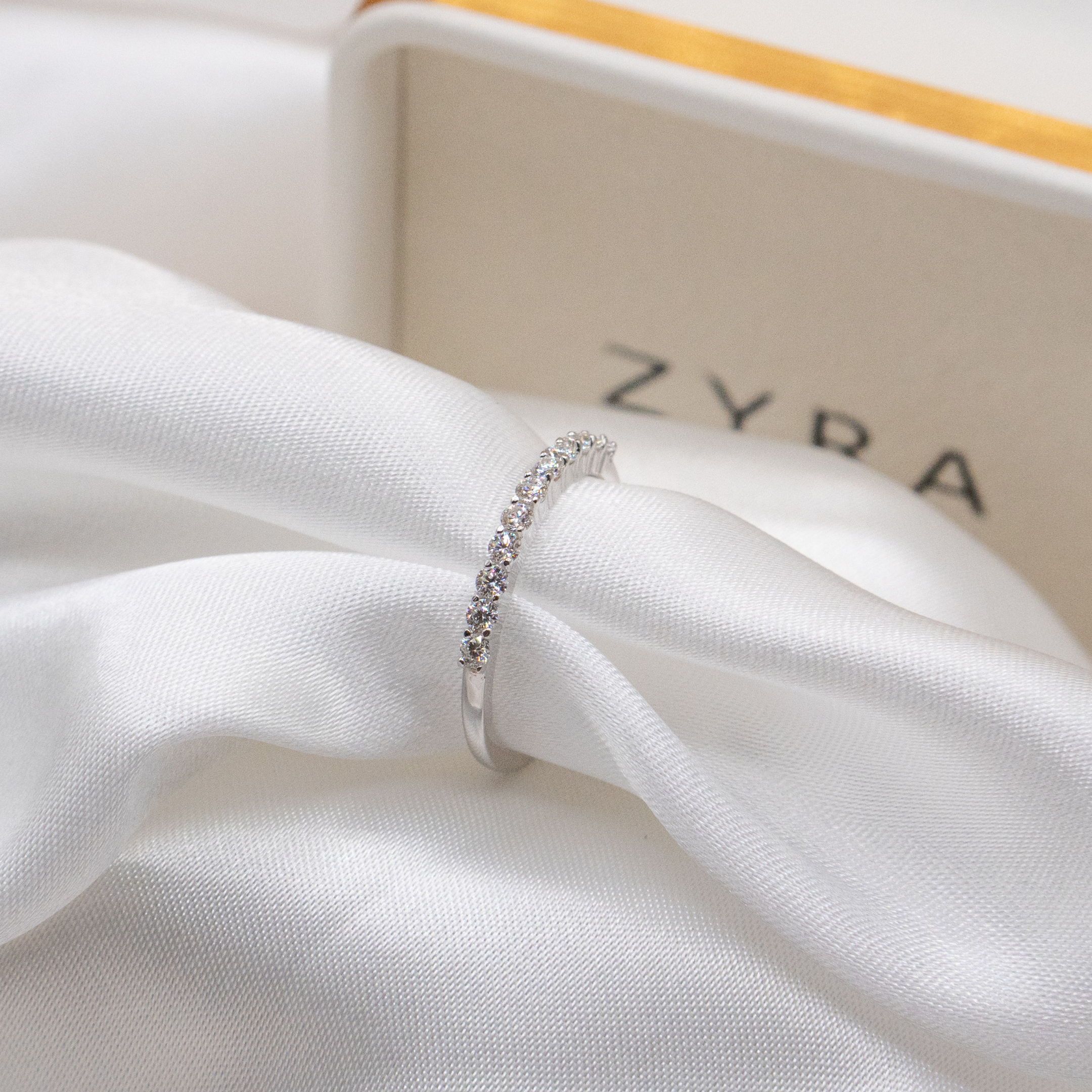 ZYRA® Lisha Stackable Tennis Wedding Ring in S925 Sterling Silver with 11 pcs 0.03 carat Moissanite - (Buy 1 Get 1 Free 0.1-carat Moissanite Kairi Earrings)