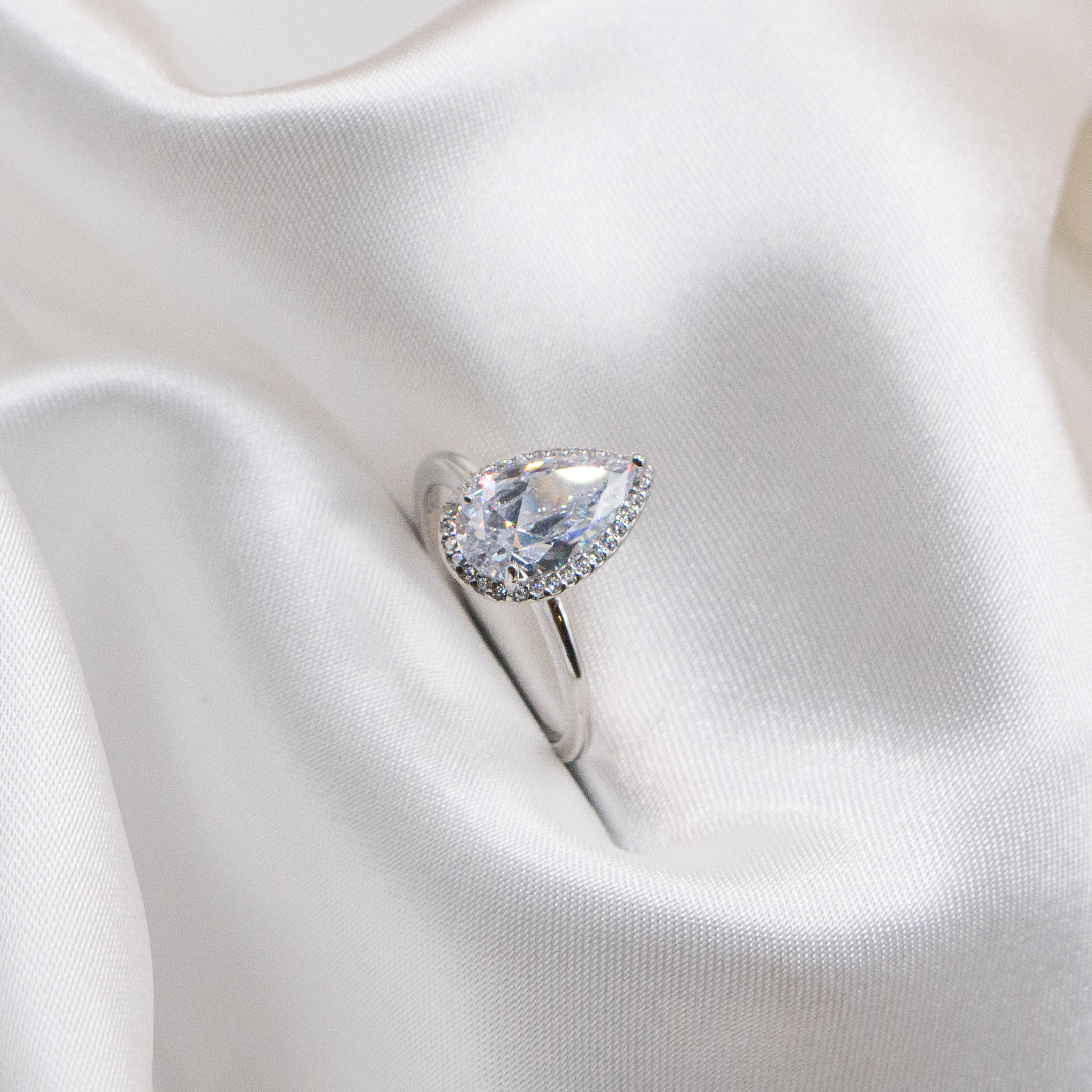 ZYRA® Elen Engagement Ring in S925 Sterling Silver with Pear Cut CZ Stone