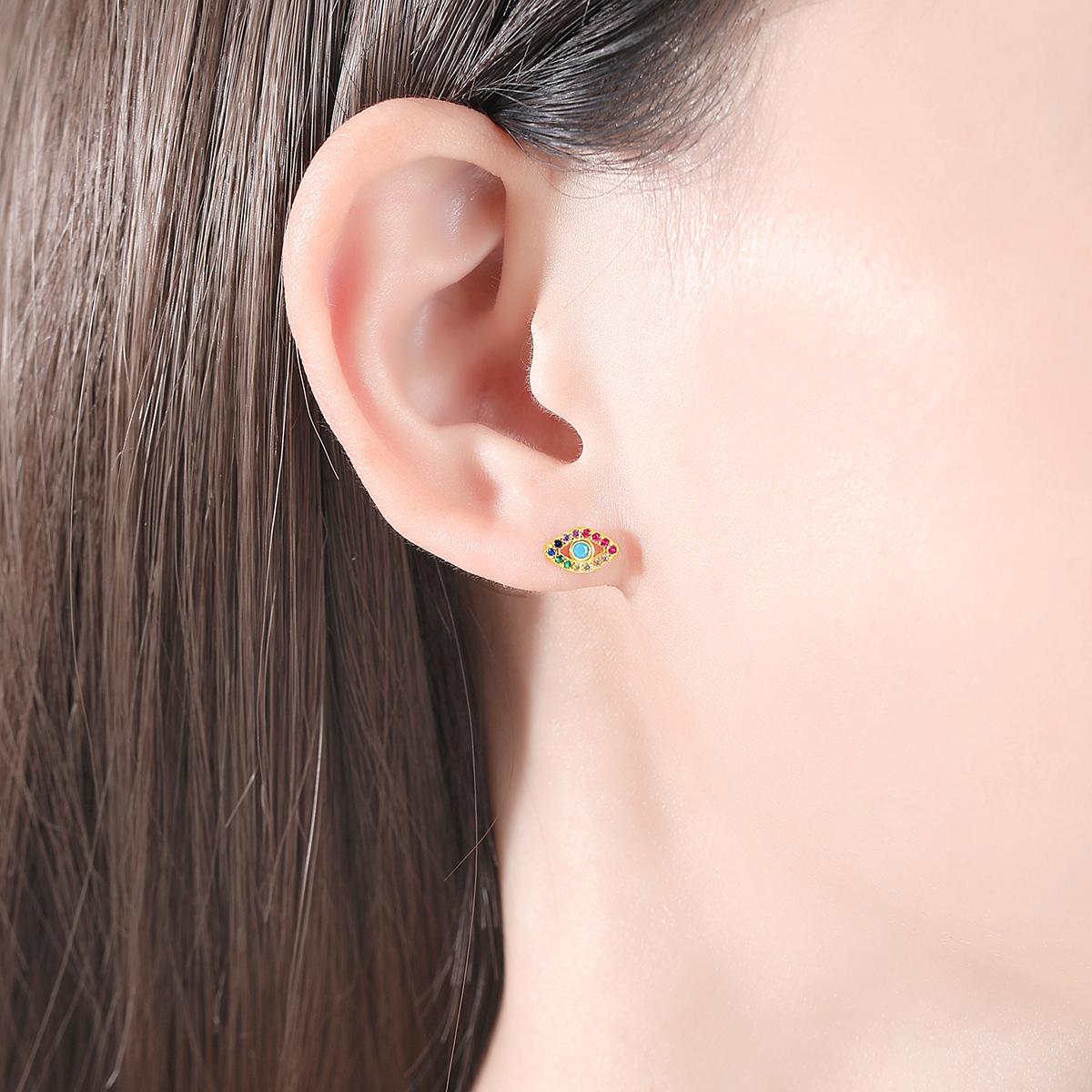ZYRA® Hari Evil Eye Stud Earrings in S925 Sterling Silver with 14k Real Gold Plating