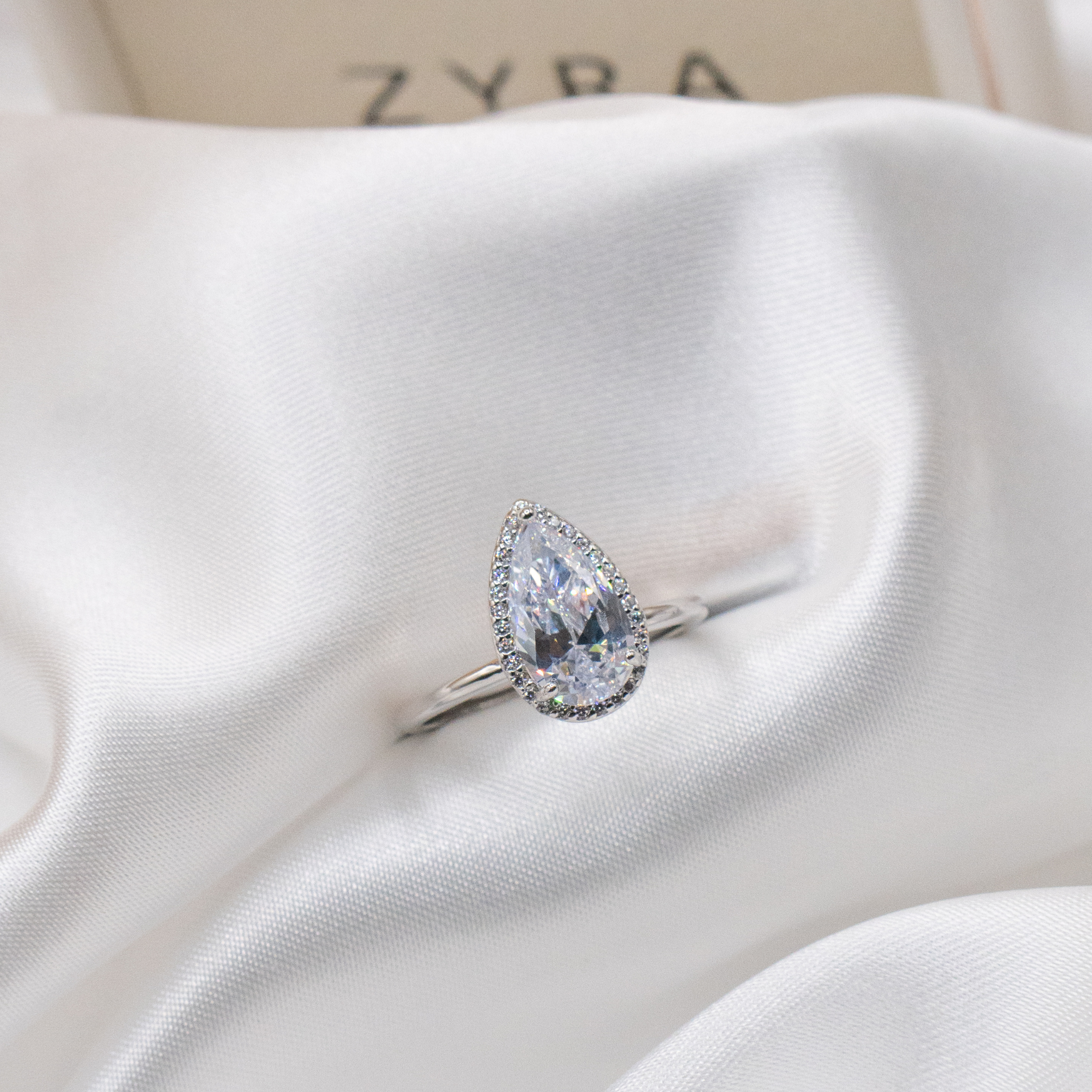 ZYRA® Elen Engagement Ring in S925 Sterling Silver with Pear Cut CZ Stone