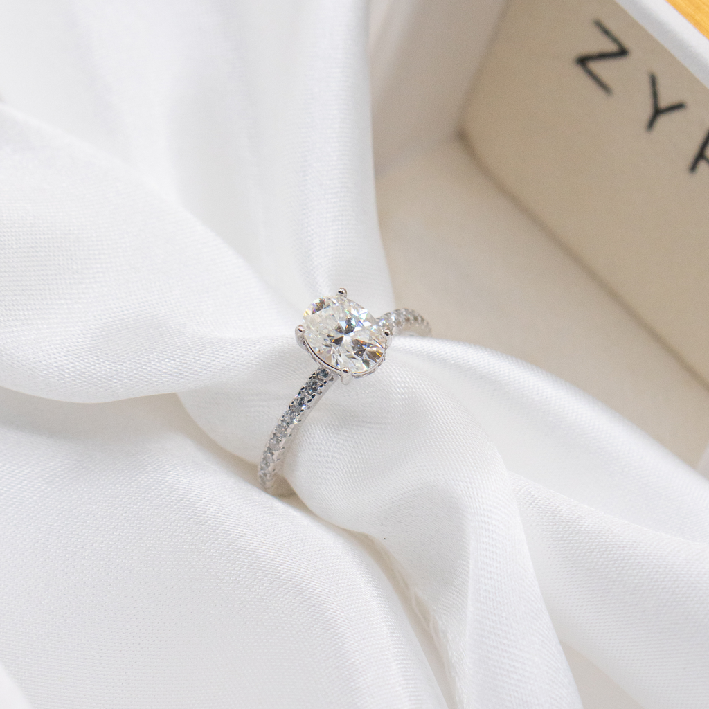 ZYRA® Greta Engagement Ring in S925 Sterling Silver with 1.5 carat Moissanite - (Buy 1 Get 1 Free 0.1-carat Moissanite Kairi Earrings)