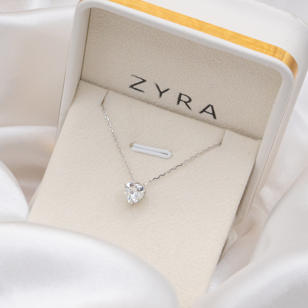 ZYRA® Aiko Necklace in S925 Sterling Silver with 1 carat Heart Moissanite