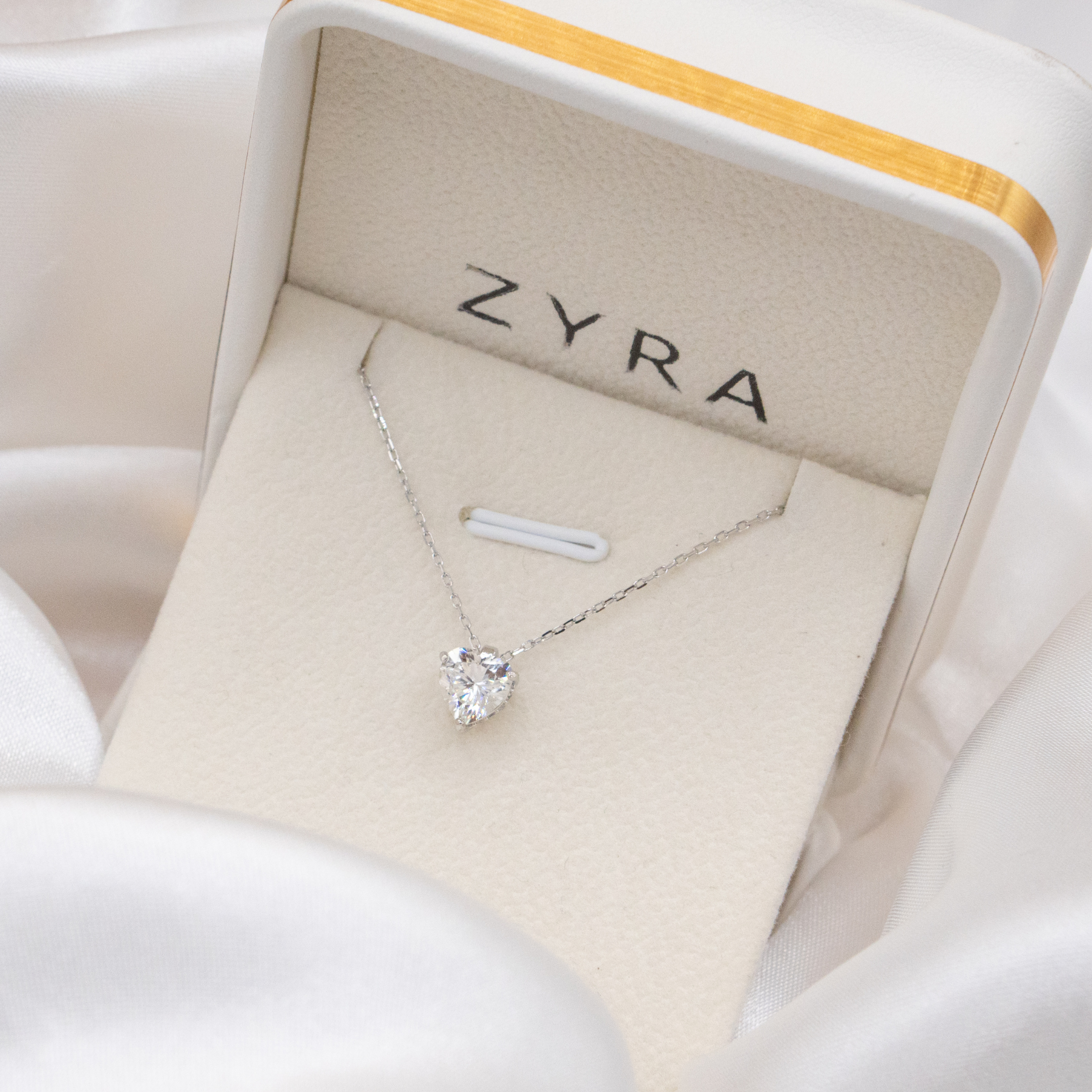 ZYRA® Aiko Necklace in S925 Sterling Silver with 1 carat Heart Moissanite