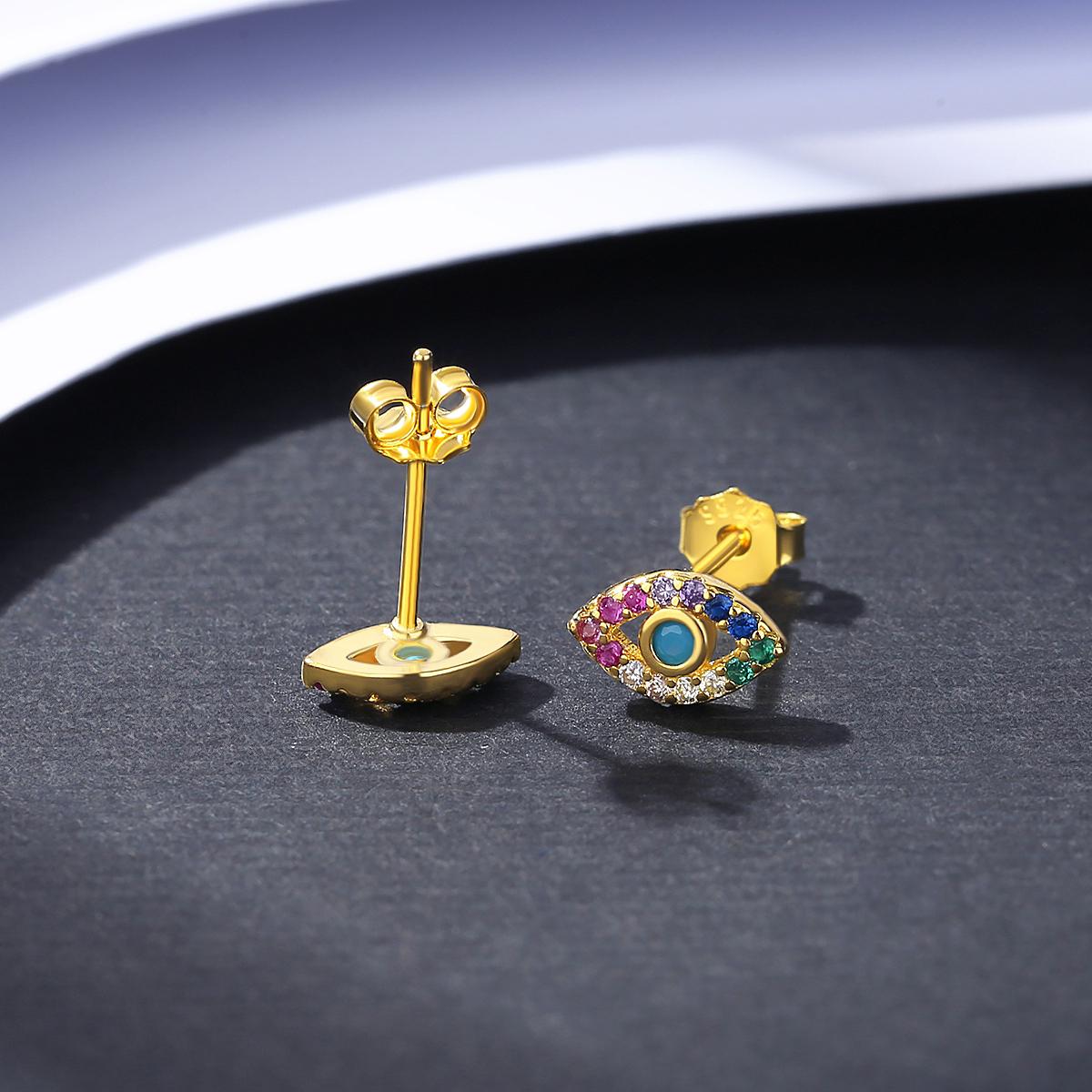 ZYRA® Hari Evil Eye Stud Earrings in S925 Sterling Silver with 14k Real Gold Plating