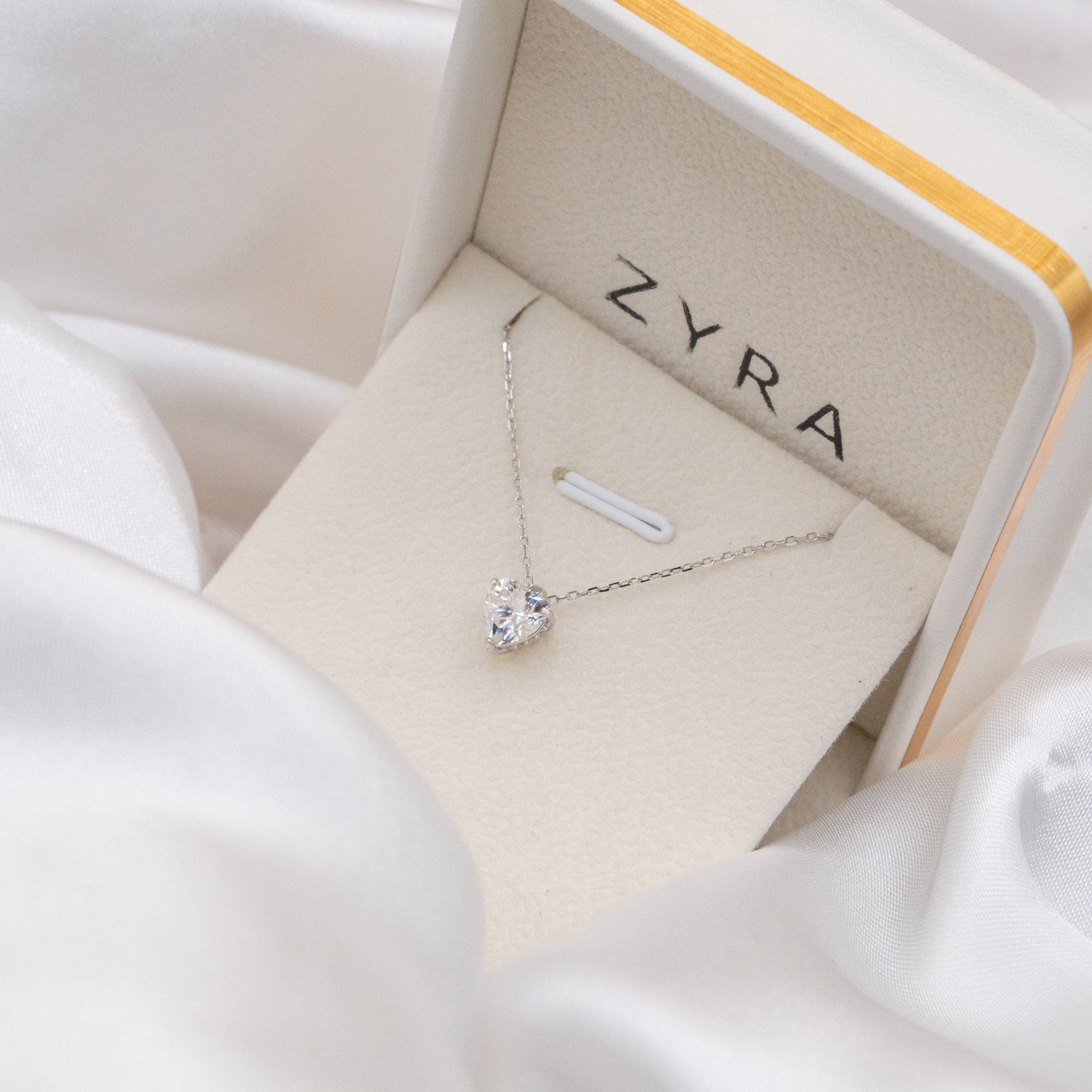 ZYRA® Aiko Necklace in S925 Sterling Silver with 1 carat Heart Moissanite