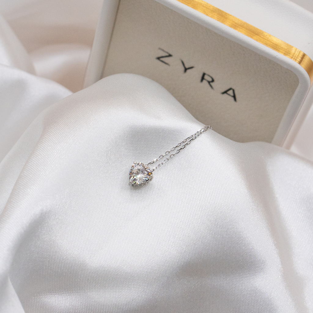 ZYRA® Aiko Necklace in S925 Sterling Silver with 1 carat Heart Moissanite