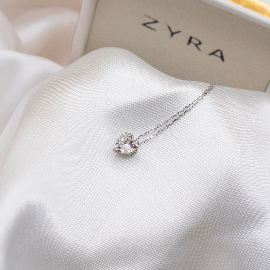 ZYRA® Aiko Necklace in S925 Sterling Silver with 1 carat Heart Moissanite