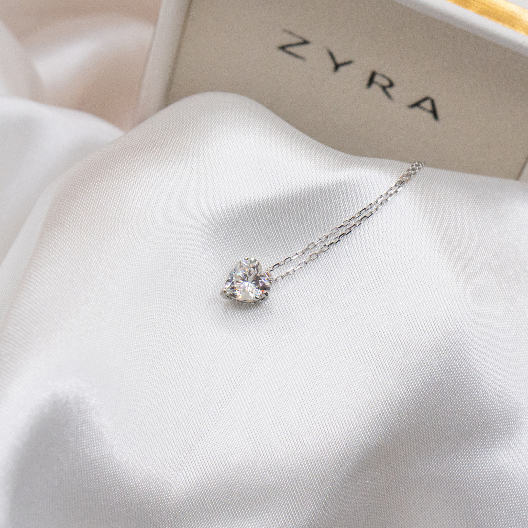 ZYRA® Aiko Necklace in S925 Sterling Silver with 1 carat Heart Moissanite
