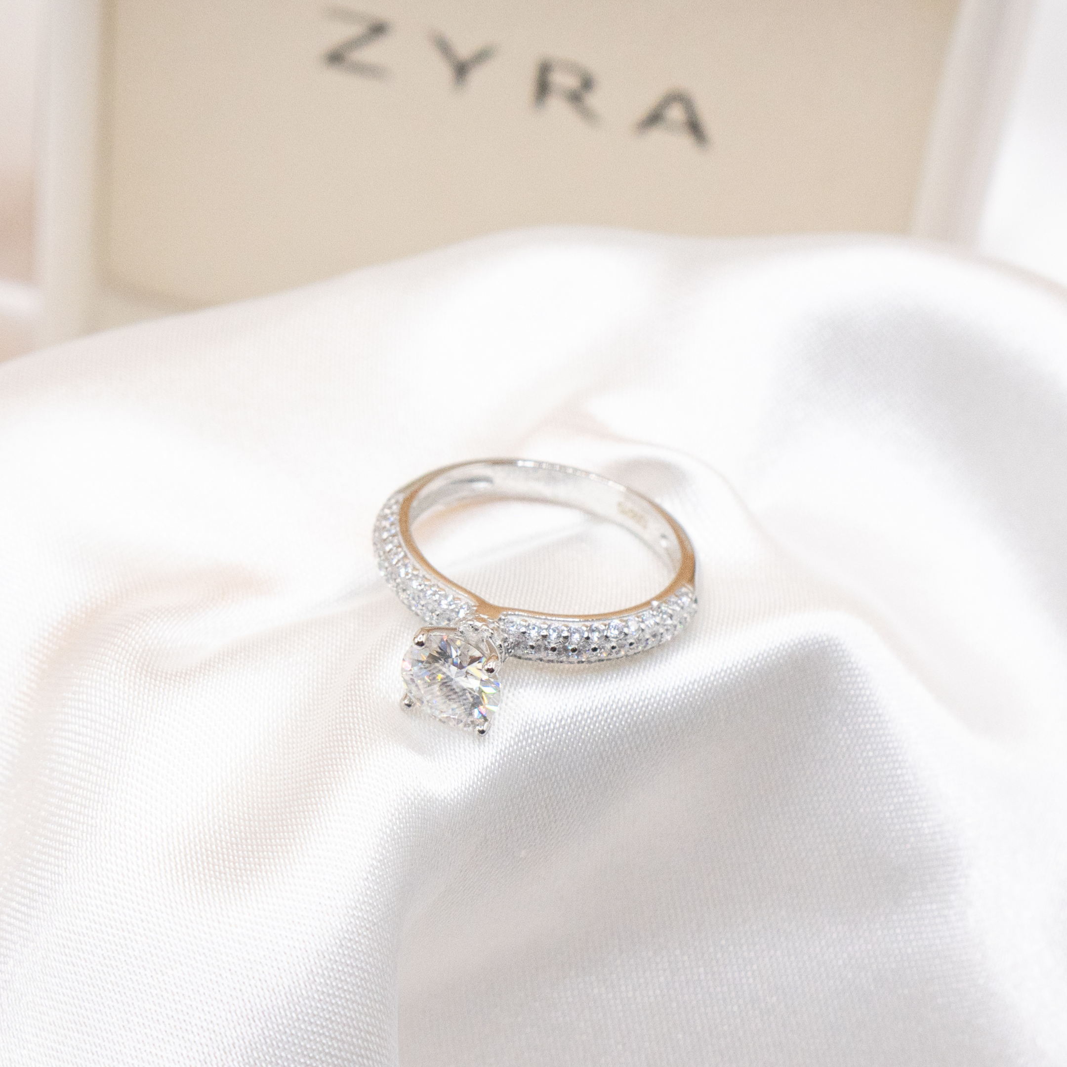 ZYRA® Miyabi Engagement Ring in S925 Sterling Silver with 1 carat Moissanite - (Buy 1 Get 1 Free 0.1-carat Moissanite Kairi Earrings)