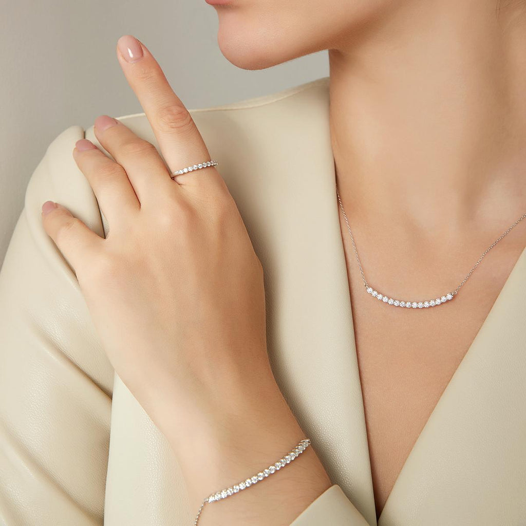 ZYRA® Lisha Necklace in S925 Sterling Silver With (15x 0.06 carat) Moissanite Stone