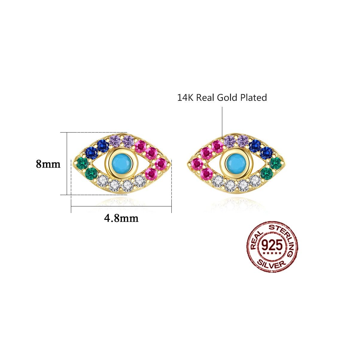 ZYRA® Hari Evil Eye Stud Earrings in S925 Sterling Silver with 14k Real Gold Plating